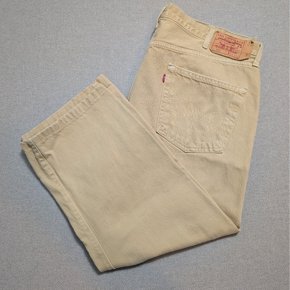 Levi's 501 Mens Khaki Original Fit Button Fly Denim Jeans Pants 44x30 Vintage